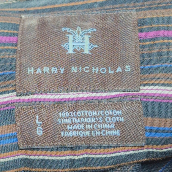 Harry Nicholas Sz L Black and Blue Casual Button Down Shirt Cotton - Picture 4 of 4
